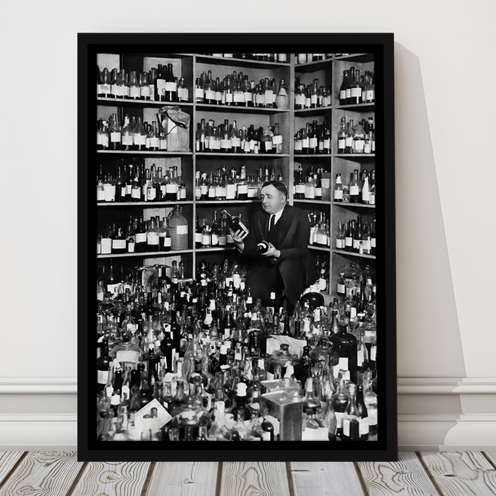 American Alcohol Prohibition Print, Black and White, Cocktail Wall Art, Floating Framed Canvas Print