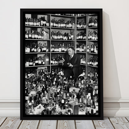 American Alcohol Prohibition Print, Black and White, Cocktail Wall Art, Floating Framed Canvas Print