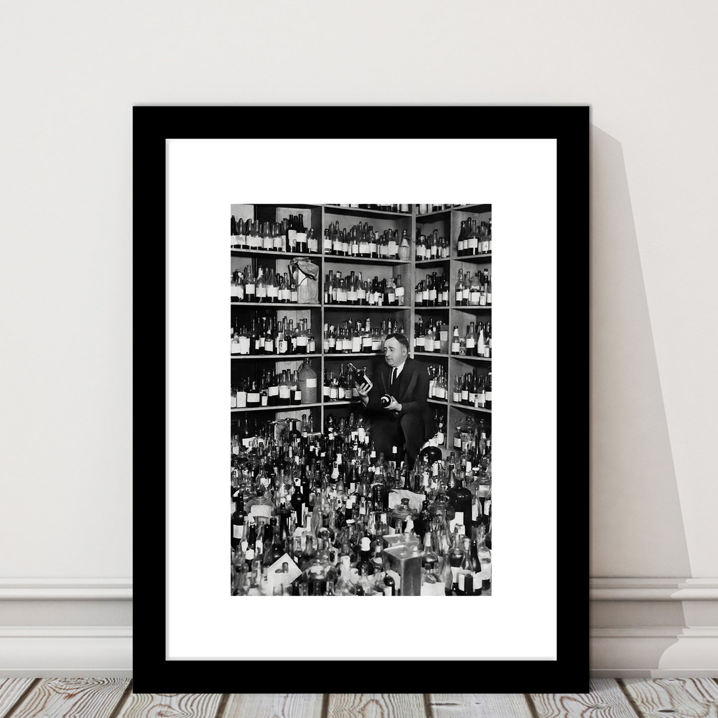 American Alcohol Prohibition Print, 1920s, Black and White, Cocktail Art, Framed Art Print White Border Wall Decor