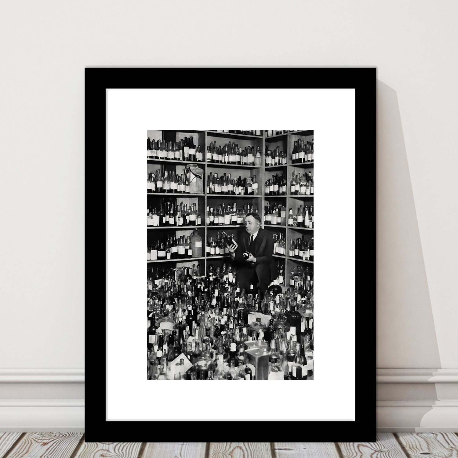 American Alcohol Prohibition Print, 1920s, Black and White, Cocktail Art, Framed Art Print White Border Wall Decor