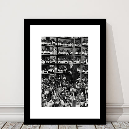 American Alcohol Prohibition Print, 1920s, Black and White, Cocktail Art, Framed Art Print White Border Wall Decor