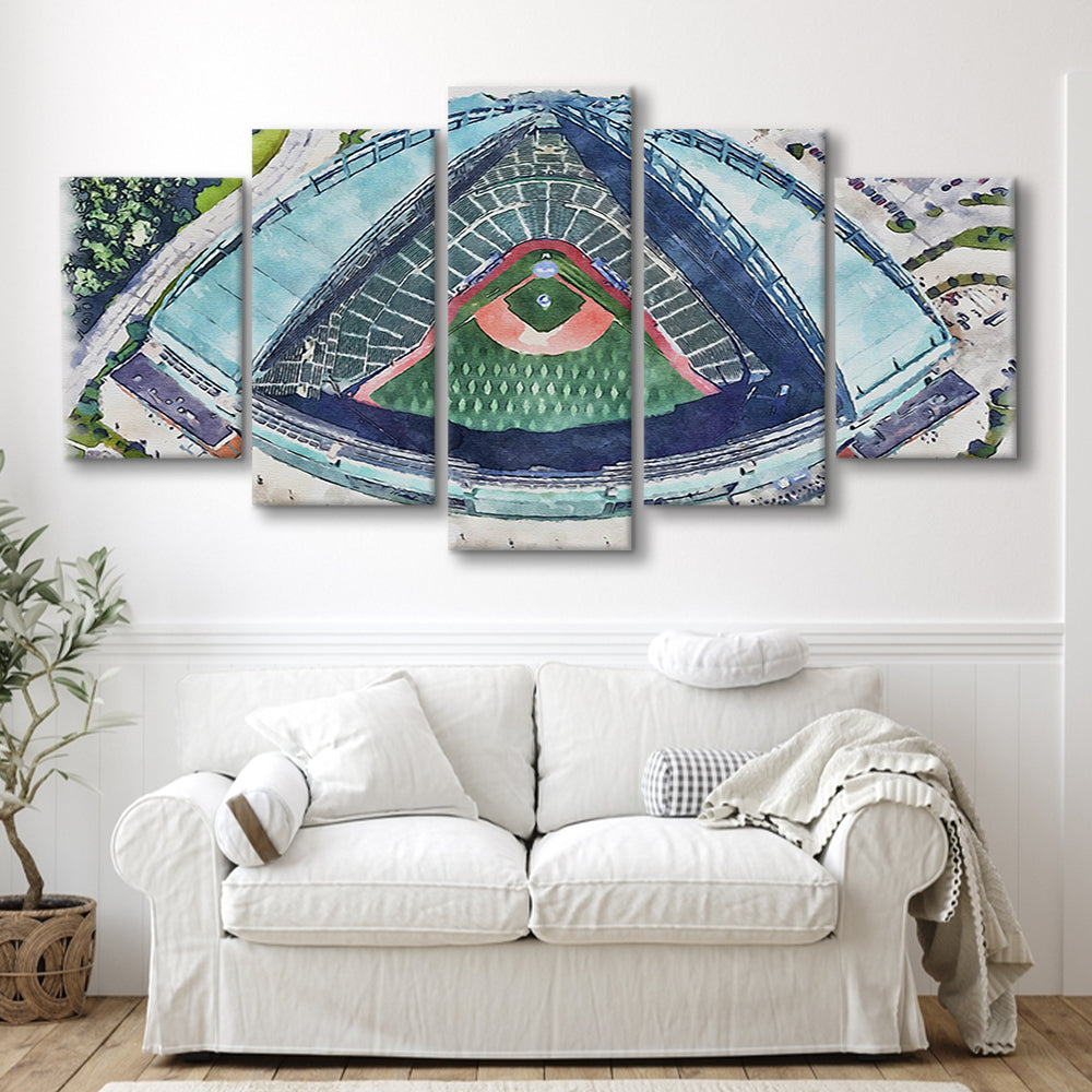 American Family Field WaterColor, Milwaukee, Wisconsin Baseball, Sport Art, Mixed 5 Panel, Canvas Print Wall Art