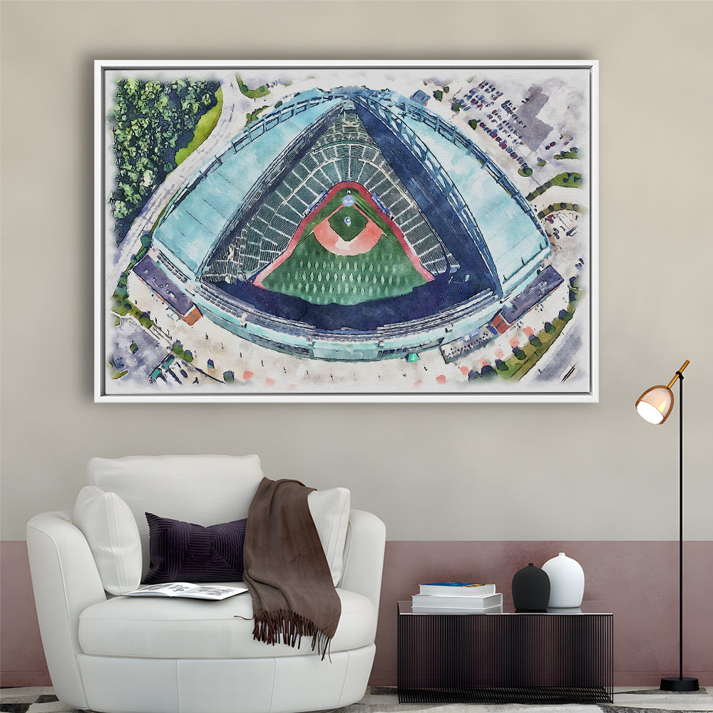 American Family Field WaterColor, Milwaukee, Wisconsin Baseball, Sport Gift Art, Framed Canvas Print Wall Art