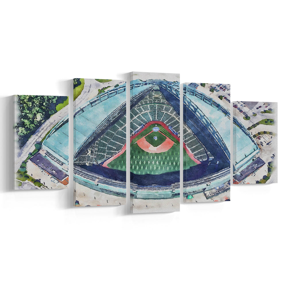 American Family Field WaterColor, Milwaukee, Wisconsin Baseball, Sport Art, Mixed 5 Panel, Canvas Print Wall Art