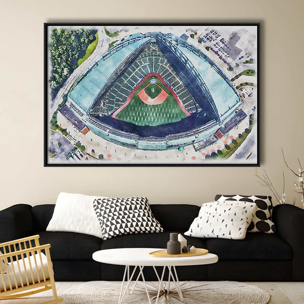 American Family Field WaterColor, Milwaukee, Wisconsin Baseball, Sport Gift Art, Framed Canvas Print Wall Art