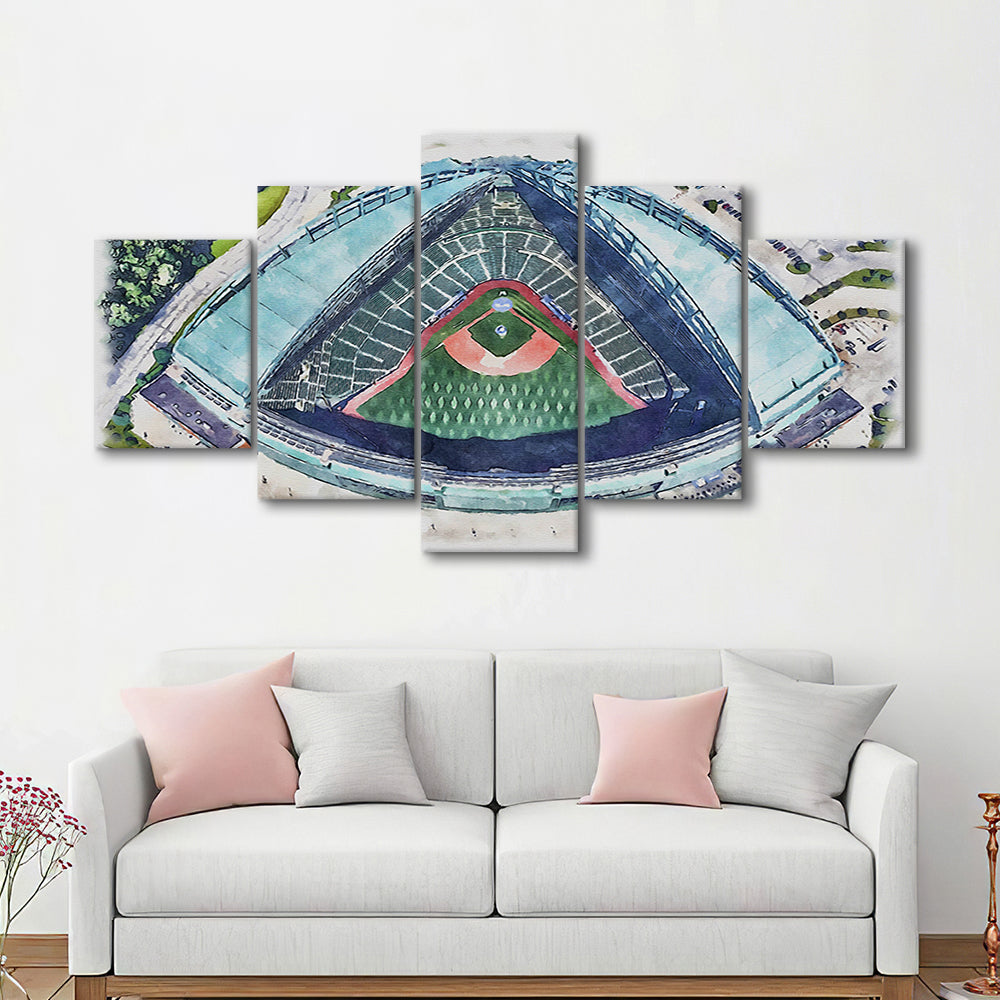 American Family Field WaterColor, Milwaukee, Wisconsin Baseball, Sport Art, Mixed 5 Panel, Canvas Print Wall Art