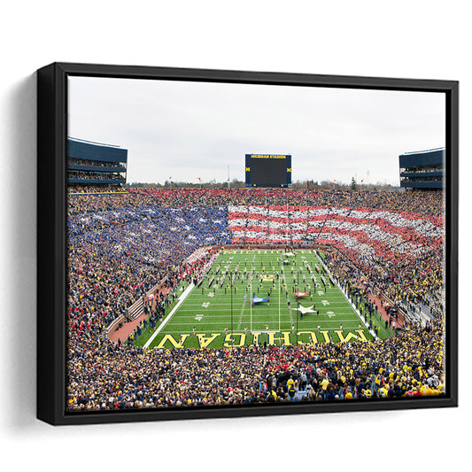 American Flag in Michigan Stadium, Stadium Canvas, Sport Art, Framed Canvas Print Wall Art, Floating Frame