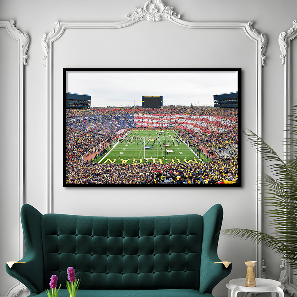 American Flag in Michigan Stadium, Stadium Canvas, Sport Art, Gift for him, Framed Art Print Wall Decor, Picture Framed