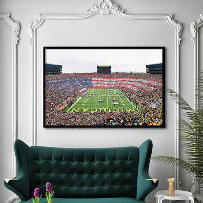 American Flag in Michigan Stadium, Stadium Canvas, Sport Art, Gift for him, Framed Art Print Wall Decor, Picture Framed