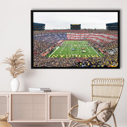 American Flag in Michigan Stadium, Stadium Canvas, Sport Art, Framed Canvas Print Wall Art, Floating Frame