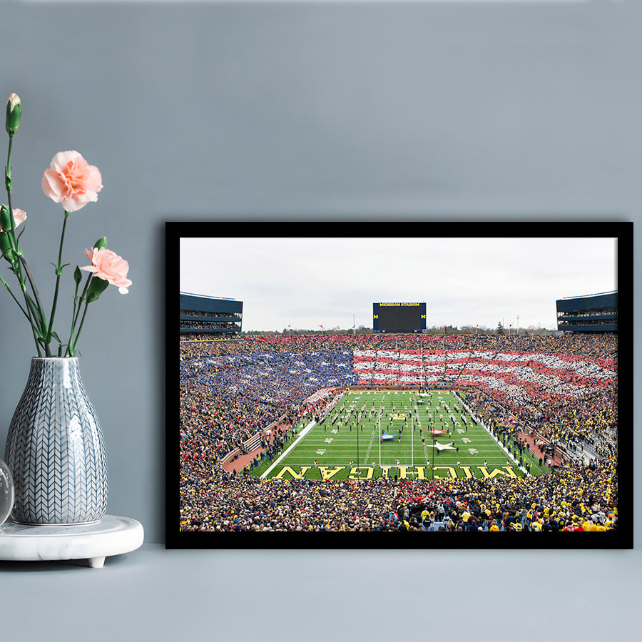 American Flag in Michigan Stadium, Stadium Canvas, Sport Art, Gift for him, Framed Art Print Wall Decor, Picture Framed