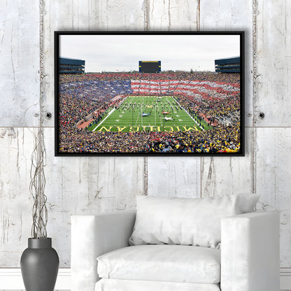 American Flag in Michigan Stadium, Stadium Canvas, Sport Art, Framed Canvas Print Wall Art, Floating Frame