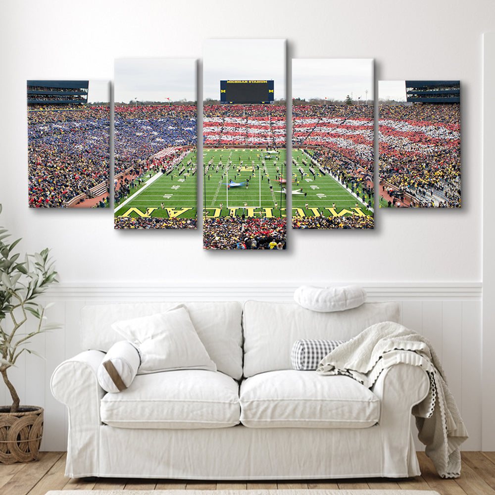 American Flag in Michigan Stadium, Stadium Canvas, Sport Art, Gift for him, 5 Panel, Large Canvas, Canvas Print Wall Art