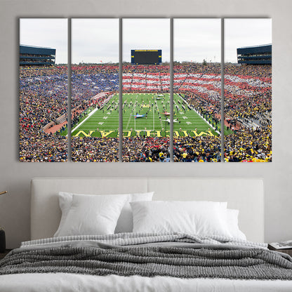 American Flag in Michigan Stadium, Stadium Canvas, Sport Art, 5 Panel B, Extra Large Canvas, Canvas Print Wall Art
