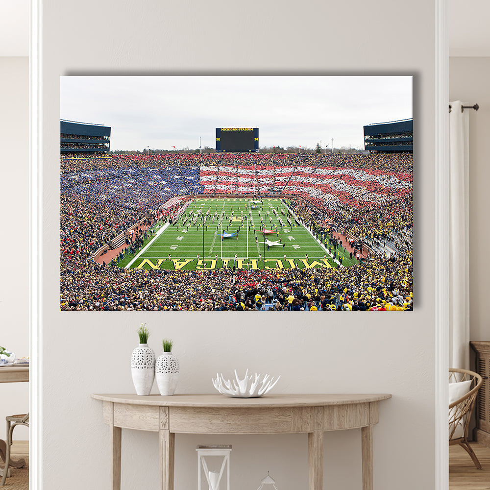 American Flag in Michigan Stadium, Stadium Canvas, Sport Art, Gift for him, Man Cave Decor, Art Print, Canvas Print Wall Art