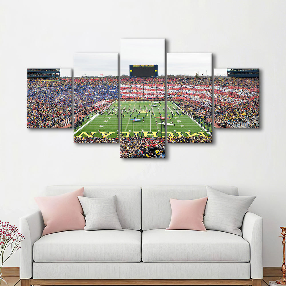 American Flag in Michigan Stadium, Stadium Canvas, Sport Art, Gift for him, 5 Panel, Large Canvas, Canvas Print Wall Art