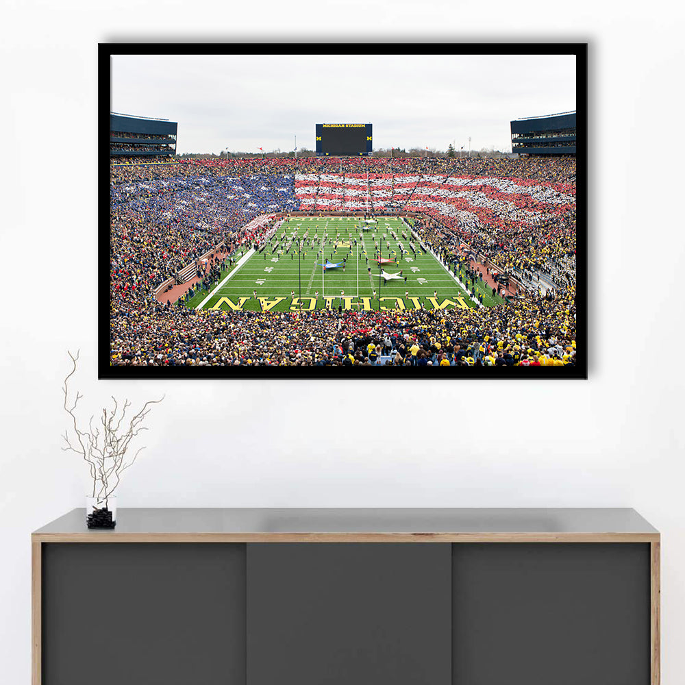 American Flag in Michigan Stadium, Stadium Canvas, Sport Art, Gift for him, Framed Art Print Wall Decor, Picture Framed