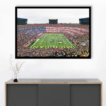 American Flag in Michigan Stadium, Stadium Canvas, Sport Art, Gift for him, Framed Art Print Wall Decor, Picture Framed