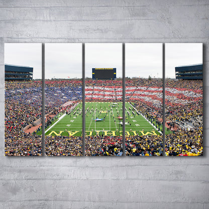 American Flag in Michigan Stadium, Stadium Canvas, Sport Art, 5 Panel B, Extra Large Canvas, Canvas Print Wall Art