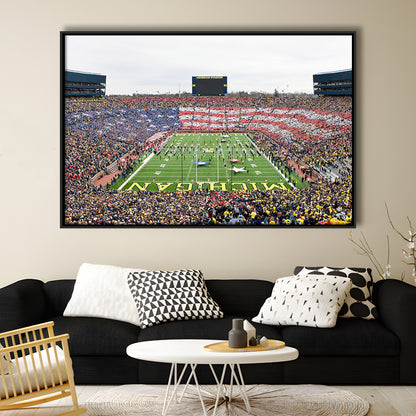American Flag in Michigan Stadium, Stadium Canvas, Sport Art, Framed Canvas Print Wall Art, Floating Frame