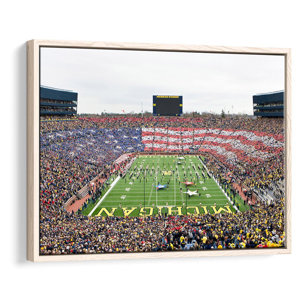 American Flag in Michigan Stadium, Stadium Canvas, Sport Art, Framed Canvas Print Wall Art, Floating Frame
