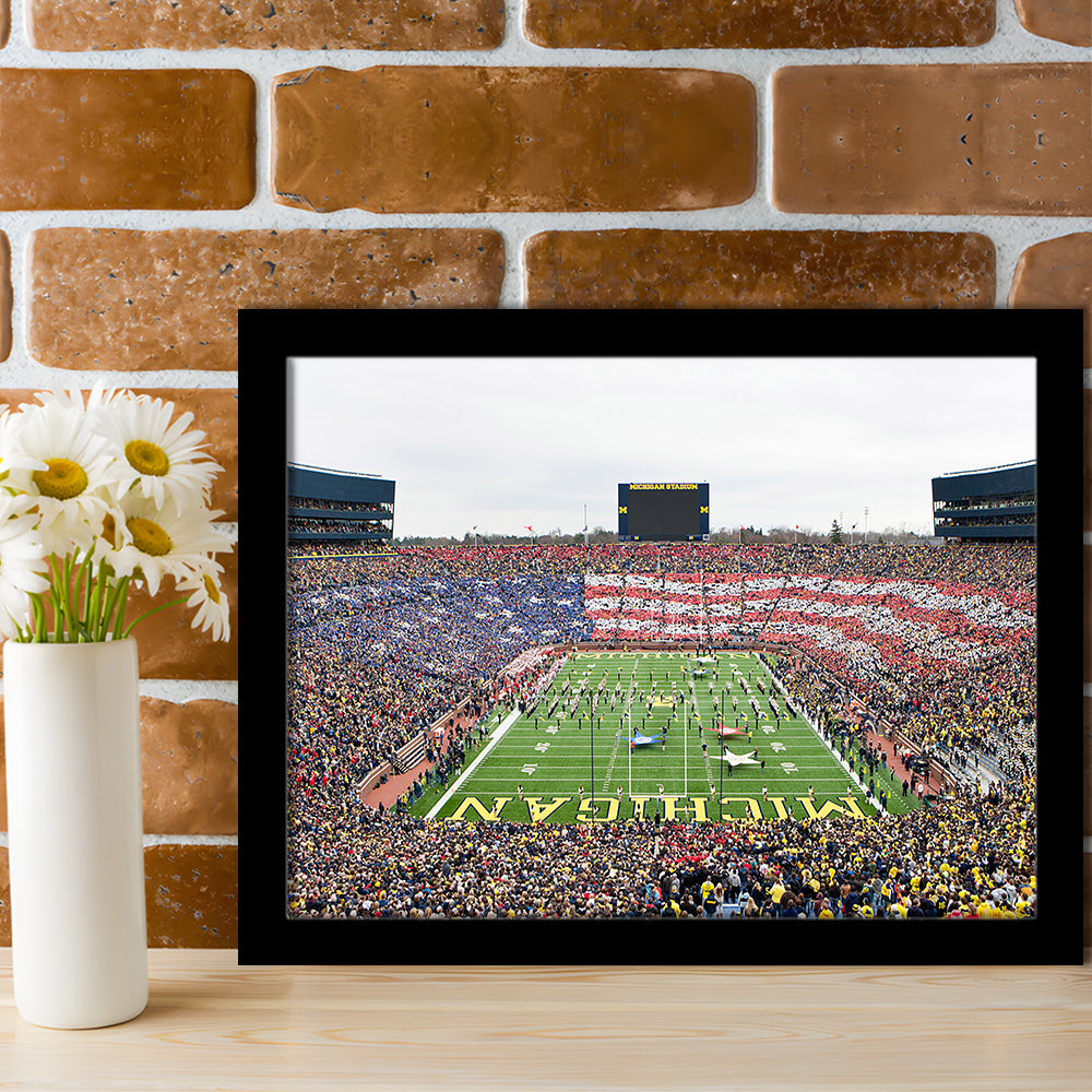 American Flag in Michigan Stadium, Stadium Canvas, Sport Art, Gift for him, Framed Art Print Wall Decor, Picture Framed