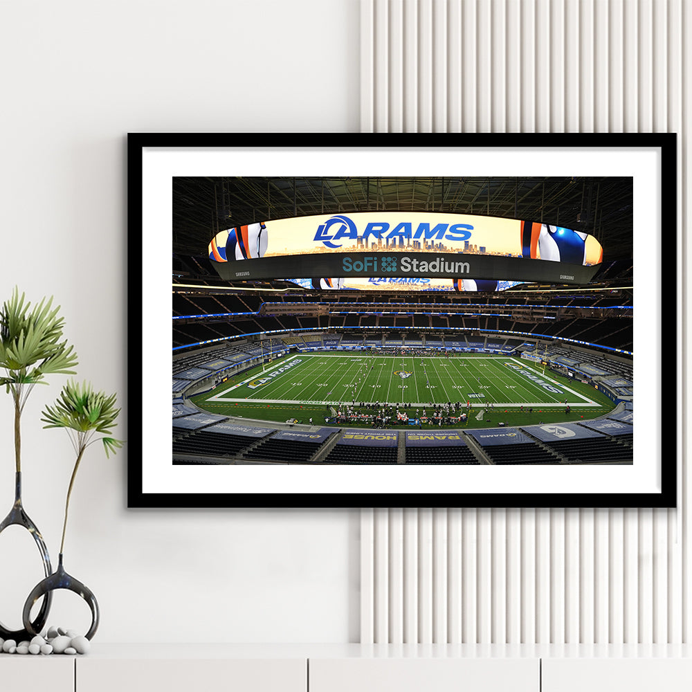 American Football, Stadium Canvas, Sport Art, Gift for him, White Border Framed Art Print Wall Decor