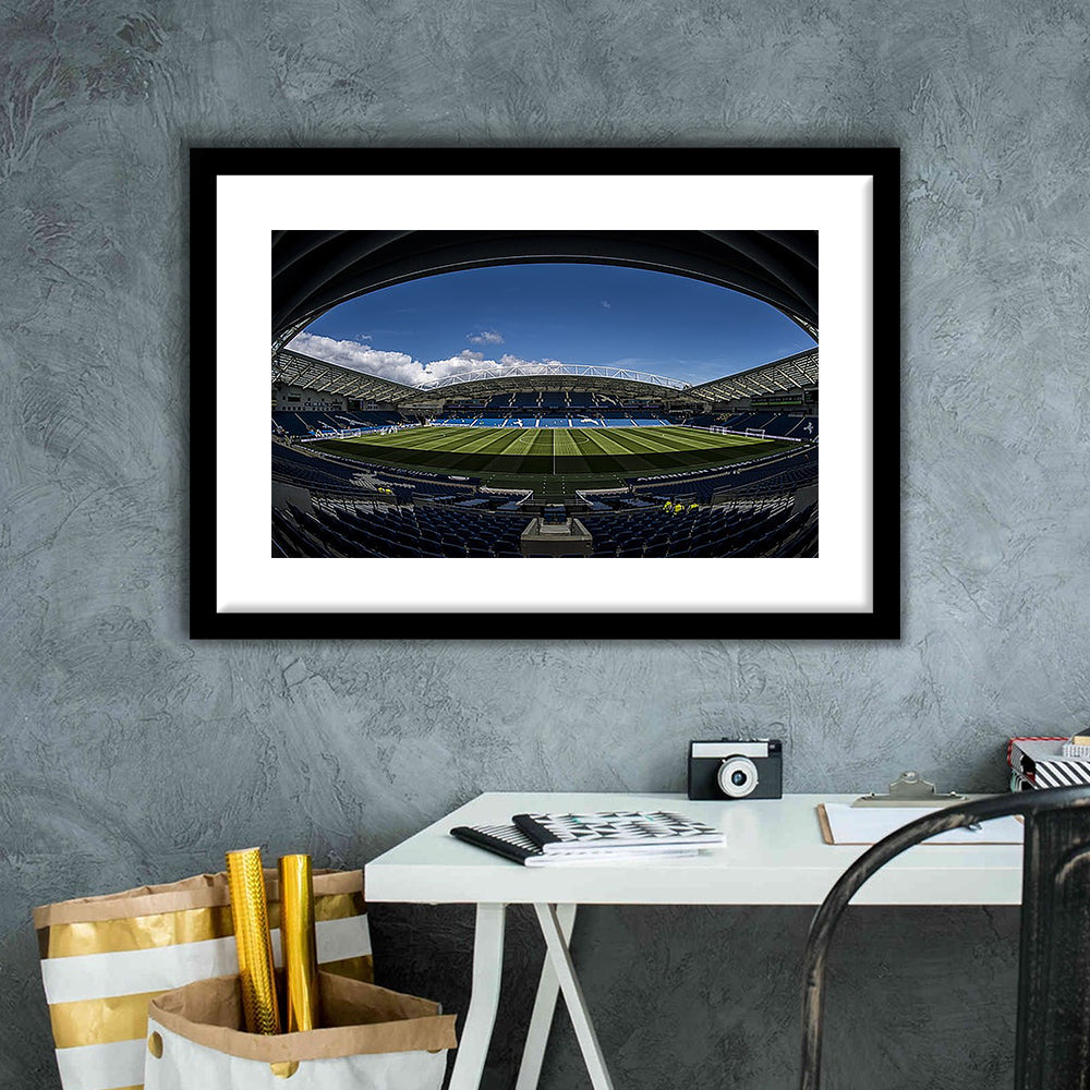 Amex Stadium, Stadium Canvas, Sport Art, Gift for him, White Border Framed Art Print Wall Decor