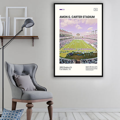 Amon G. Carter Stadium Print, TCU Horned Frogs Stadium Canvas Art, Man Cave Gift, Floating Framed Canvas Print Wall Art