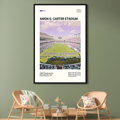 Amon G. Carter Stadium Print, TCU Horned Frogs Stadium Canvas Art, Man Cave Gift, Floating Framed Canvas Print Wall Art