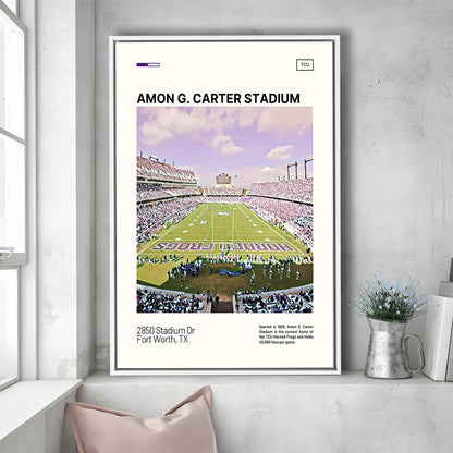 Amon G. Carter Stadium Print, TCU Horned Frogs Stadium Canvas Art, Man Cave Gift, Floating Framed Canvas Print Wall Art