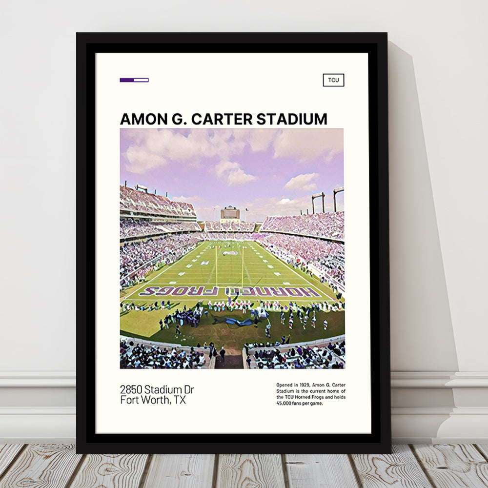 Amon G. Carter Stadium Print, TCU Horned Frogs Stadium Canvas Art, Man Cave Gift, Floating Framed Canvas Print Wall Art