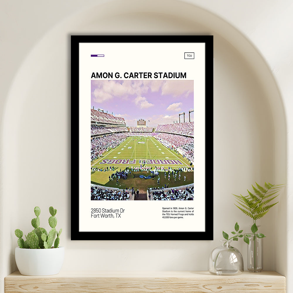 Amon G. Carter Stadium Print, TCU Horned Frogs Stadium Art, Gifts for him, Sport Art, Framed Art Print Wall Decor