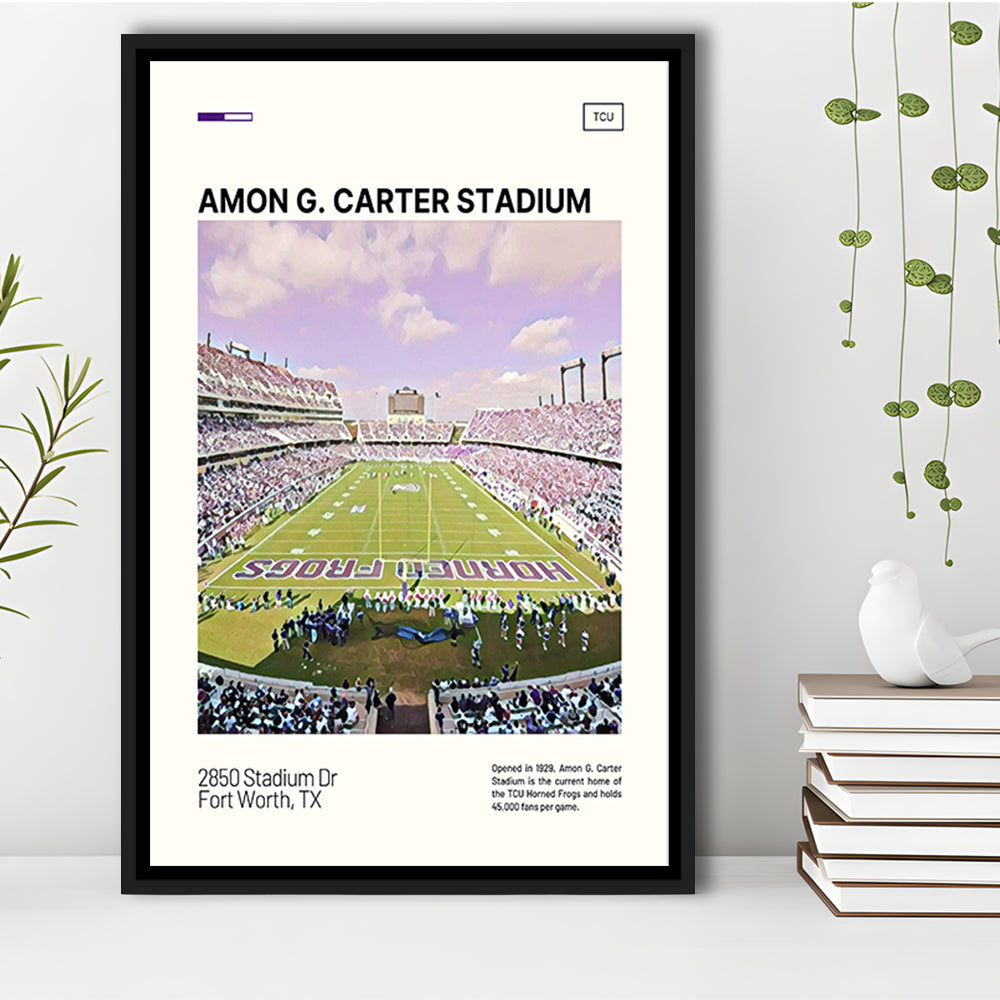 Amon G. Carter Stadium Print, TCU Horned Frogs Stadium Canvas Art, Man Cave Gift, Floating Framed Canvas Print Wall Art