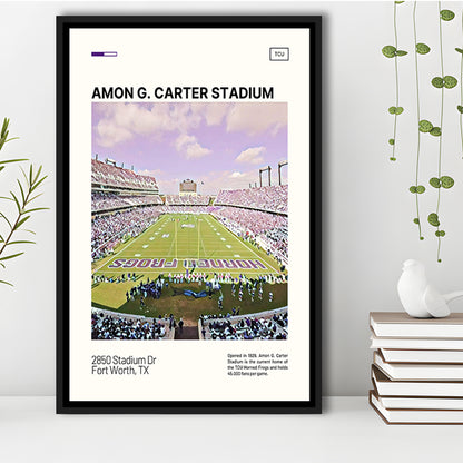 Amon G. Carter Stadium Print, TCU Horned Frogs Stadium Canvas Art, Man Cave Gift, Floating Framed Canvas Print Wall Art