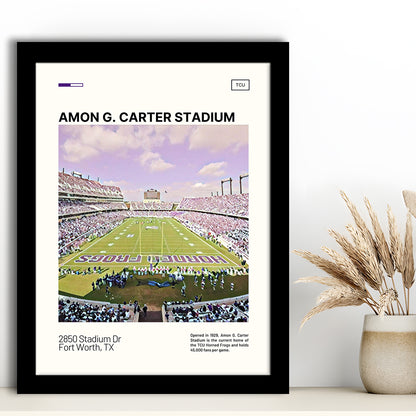 Amon G. Carter Stadium Print, TCU Horned Frogs Stadium Art, Gifts for him, Sport Art, Framed Art Print Wall Decor
