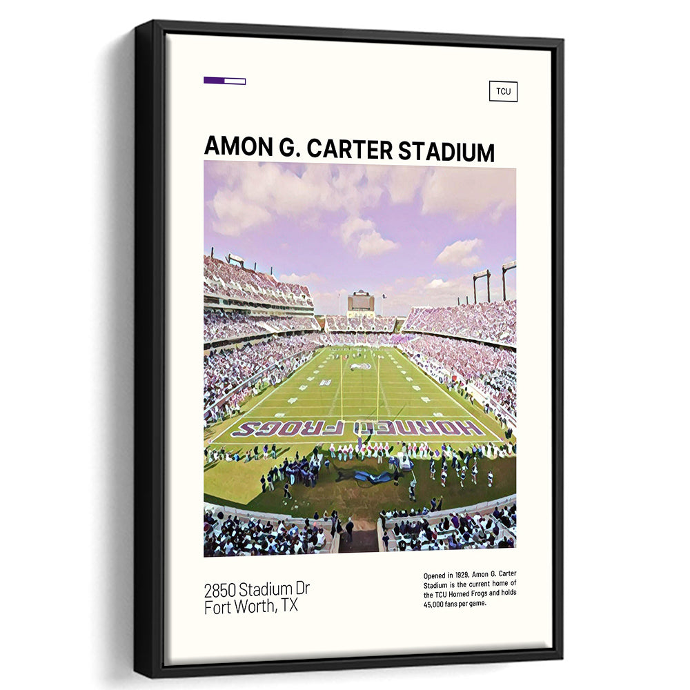 Amon G. Carter Stadium Print, TCU Horned Frogs Stadium Canvas Art, Man Cave Gift, Floating Framed Canvas Print Wall Art