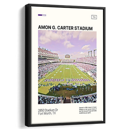 Amon G. Carter Stadium Print, TCU Horned Frogs Stadium Canvas Art, Man Cave Gift, Floating Framed Canvas Print Wall Art