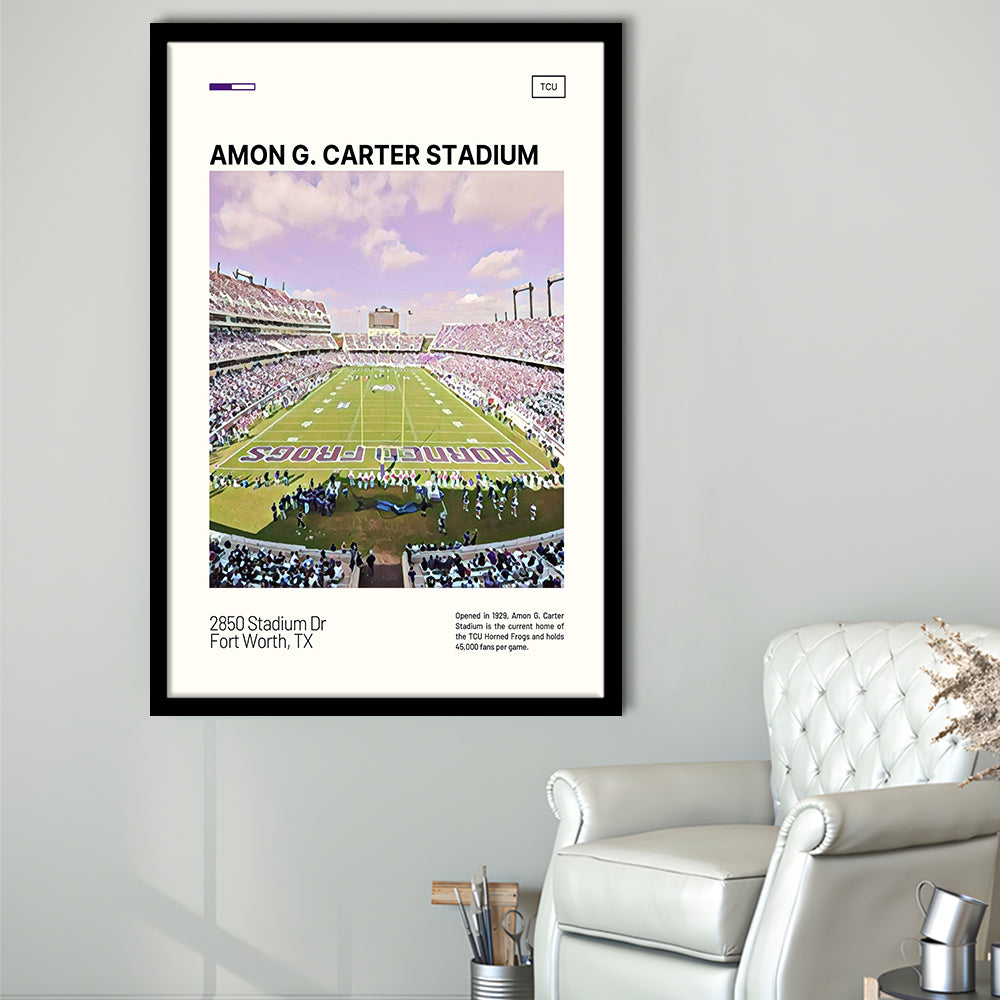 Amon G. Carter Stadium Print, TCU Horned Frogs Stadium Art, Gifts for him, Sport Art, Framed Art Print Wall Decor
