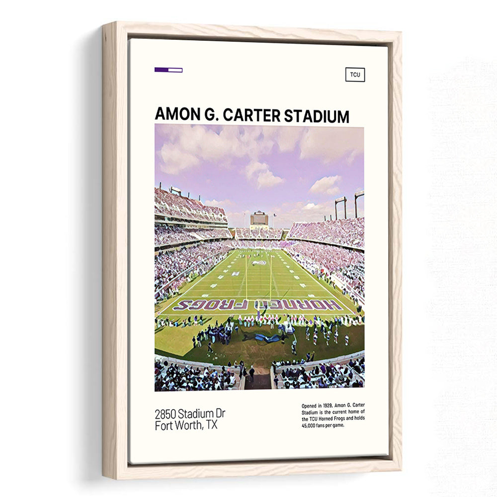 Amon G. Carter Stadium Print, TCU Horned Frogs Stadium Canvas Art, Man Cave Gift, Floating Framed Canvas Print Wall Art