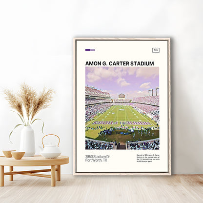 Amon G. Carter Stadium Print, TCU Horned Frogs Stadium Canvas Art, Man Cave Gift, Floating Framed Canvas Print Wall Art