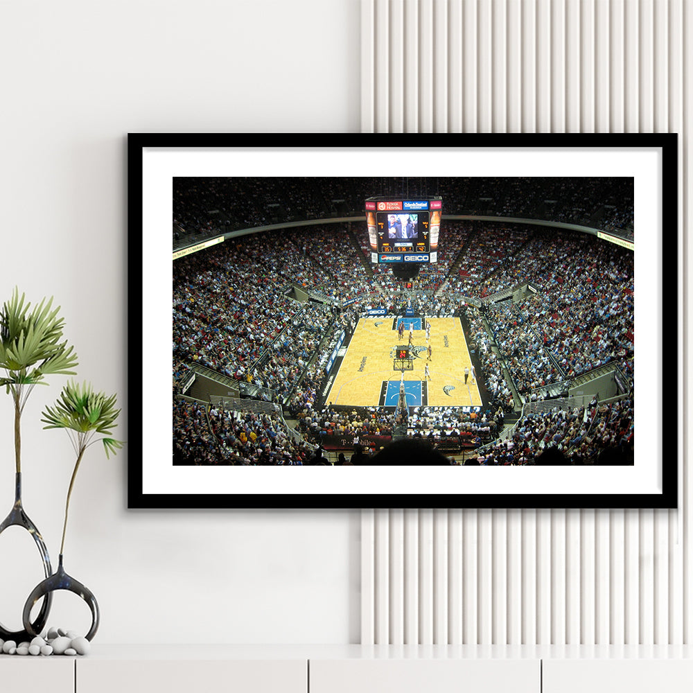Amway Arena, Stadium Canvas, Sport Art, Gift for him, White Border Framed Art Print Wall Decor