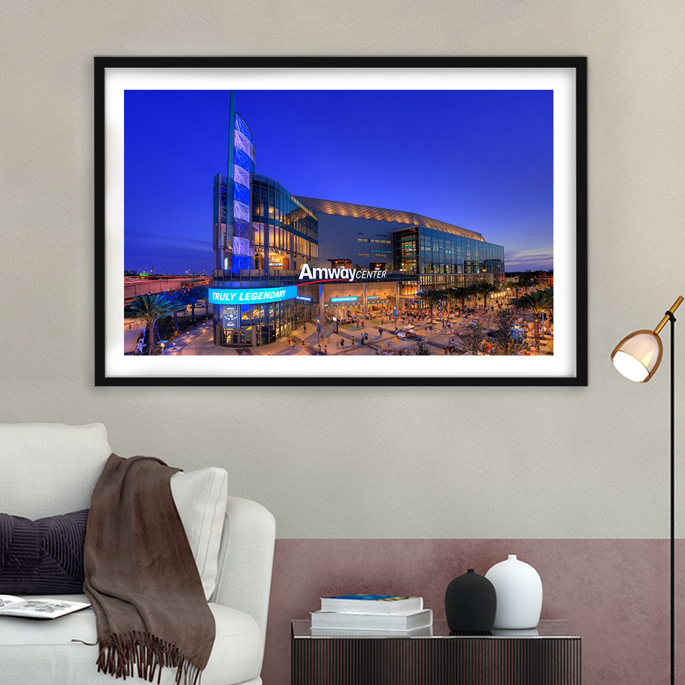 Amway Center Pic, Stadium Canvas, Sport Art, Gift for him, White Border Framed Art Print Wall Decor