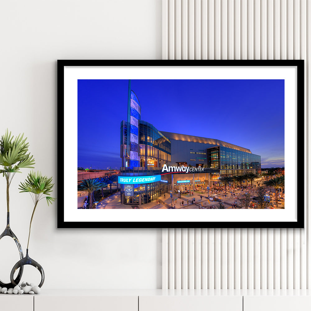 Amway Center Pic, Stadium Canvas, Sport Art, Gift for him, White Border Framed Art Print Wall Decor