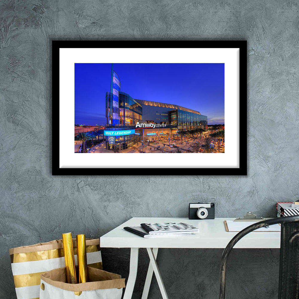 Amway Center Pic, Stadium Canvas, Sport Art, Gift for him, White Border Framed Art Print Wall Decor