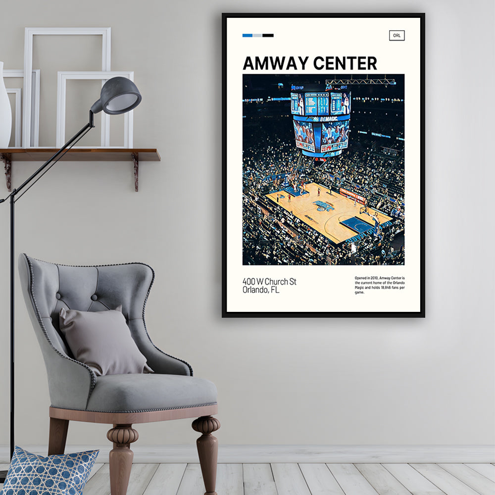 Amway Center Stadium Print, Orlando Magic Stadium Canvas Art, Man Cave Gift, Floating Framed Canvas Print Wall Art