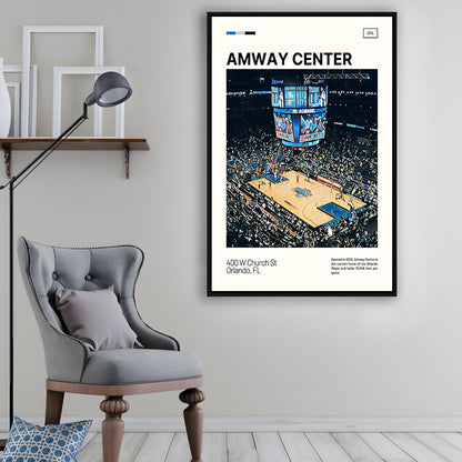 Amway Center Stadium Print, Orlando Magic Stadium Canvas Art, Man Cave Gift, Floating Framed Canvas Print Wall Art