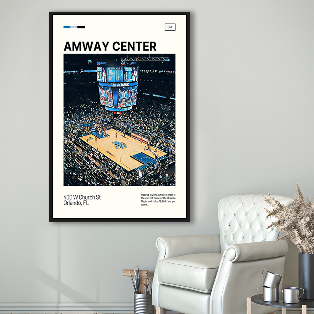 Amway Center Stadium Print, Orlando Magic Stadium Canvas Art, Man Cave Gift, Floating Framed Canvas Print Wall Art