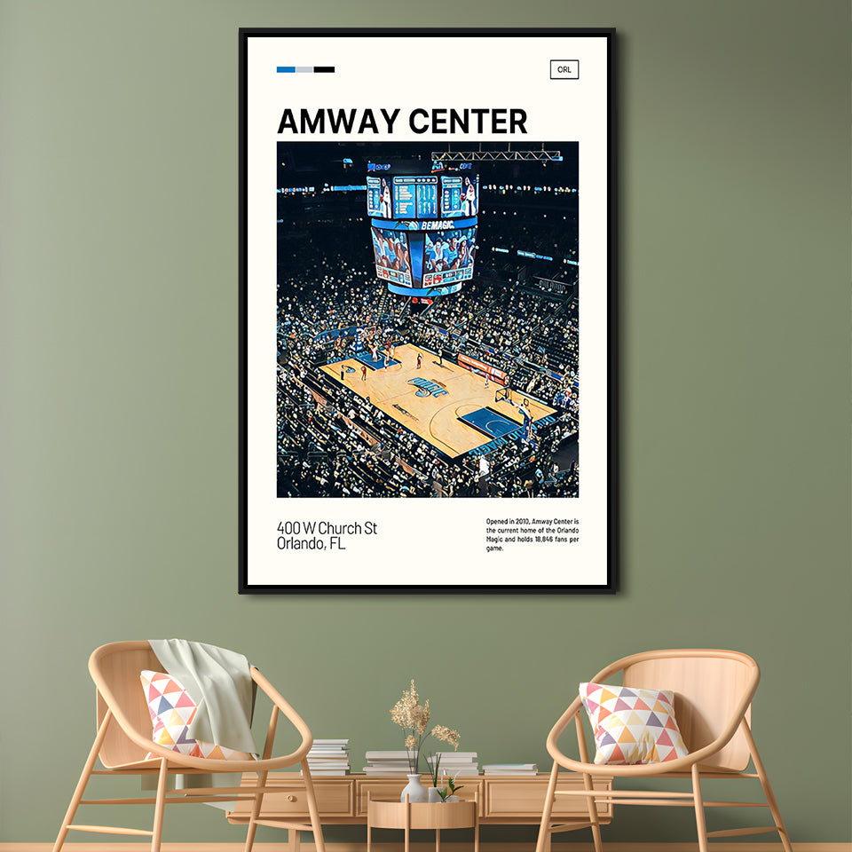 Amway Center Stadium Print, Orlando Magic Stadium Canvas Art, Man Cave Gift, Floating Framed Canvas Print Wall Art