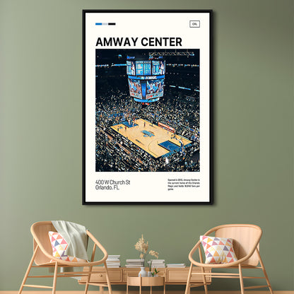 Amway Center Stadium Print, Orlando Magic Stadium Canvas Art, Man Cave Gift, Floating Framed Canvas Print Wall Art